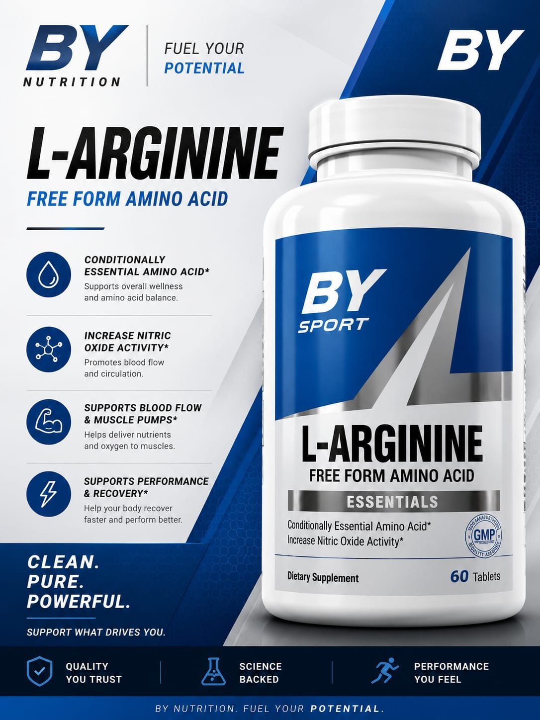 BY Nutrition L-Arginine 1000 mg Tablets | Free Form Amino Acid